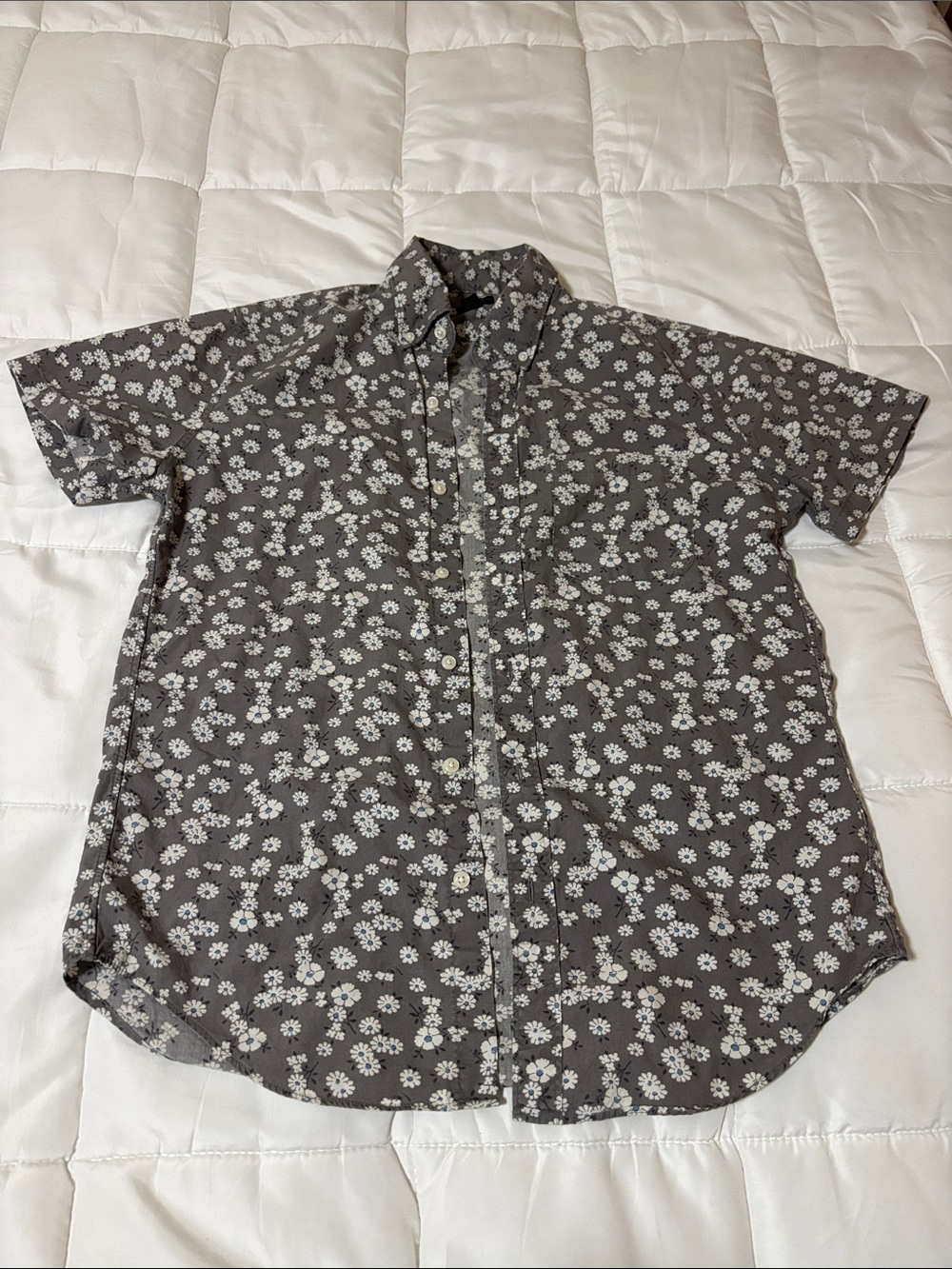 J. Crew Gray Short-Sleeve Floral Button-Down Shirt